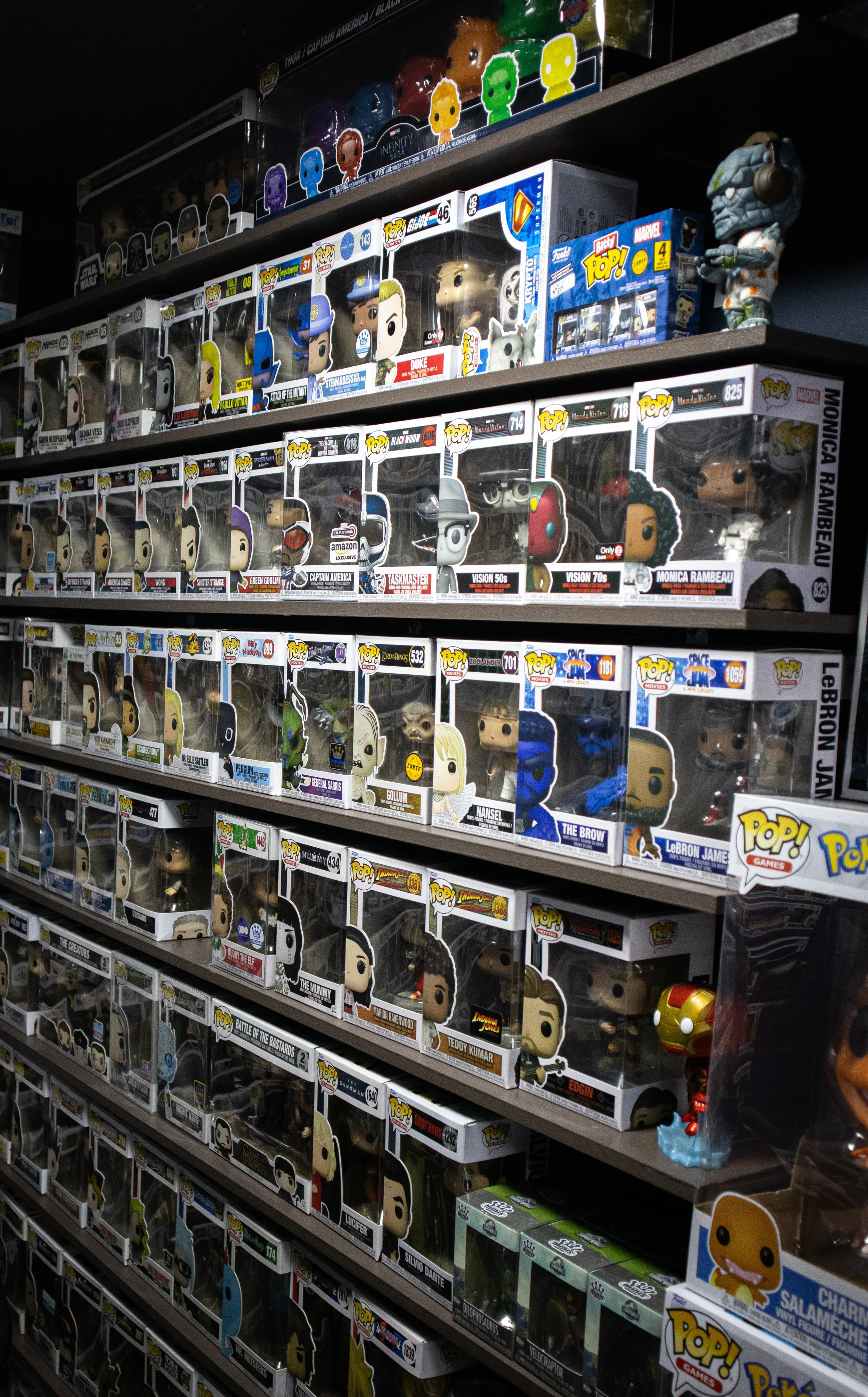 Shelves of boxed Funko Pop figures